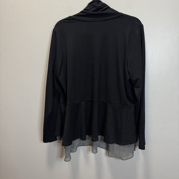 Logo Lounge Cardigan Open Front Women SZ 1X Black With Gray Bottom Ruffle - Picture 6 of 10